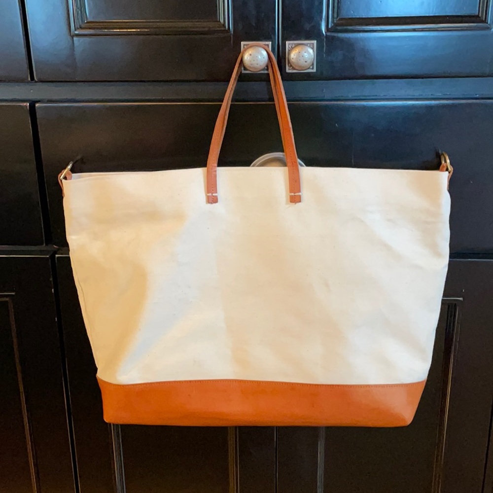 Clare V. + Jean Stories  Cream denim and leather. Rare find!